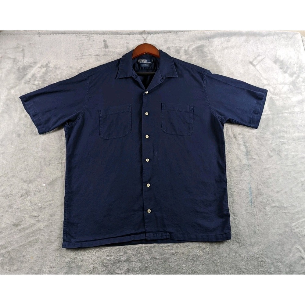 Polo Ralph Lauren Shirt Men Medium Blue Brentford Camp Short Sleeve Cotton Relax